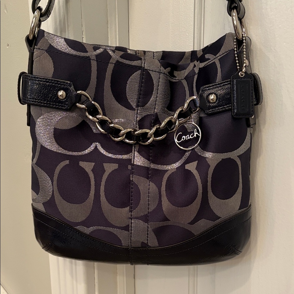 Y2K Coach Optic Signature Jacquard Navy Shoulder Bag F19820